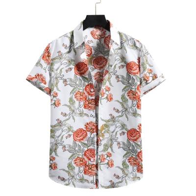 China Men's Anti-Shrink Fold Down Collar Button Down Shirt Fashionable Sleeve Shirt Floral Print Short Male Casual Shirt Leisure for sale