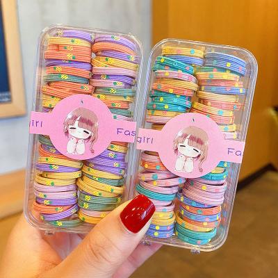 China Hot Selling 60pcs/box Candy Color Cotton Ponytail Hair Simple Elastic Hair Tie Hair Tie Bands For Girls for sale