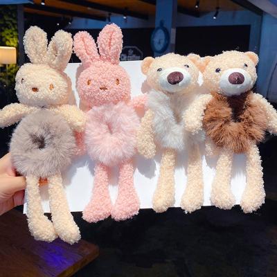 China New Faux Fur Hair Accessories Plush Rabbit Bear Soft Animal Scrunchies Elastic Hair Bands For Women Girls Hair Accessories for sale