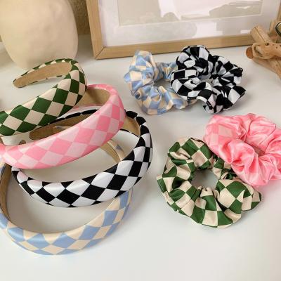 China Hair accessories wholesale Korean simple solid color plaid hair band wide top scrunchie face wash hair accessories for girl for sale