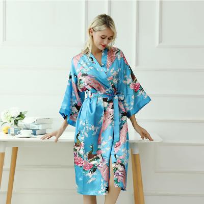 China QUICK DRY Luxury Bath Ladies Pajamas Plus Size Women's Silk Women's Long Robes Flower Print Satin Nightgown Sleepwear for sale