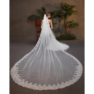 China Lace Edge 2021 New Bride Accessories Wholesale 3m Long Lace Bridal Veil Wedding Wide Edge Luxury Embellishment for sale