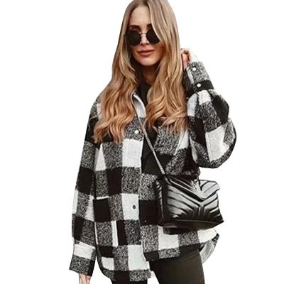 China Anti-wrinkle and Coated Women's Jackets 2021 Stylish Plaid Color Block Buttoned Coats Women Coat Jacket Outerwear for sale