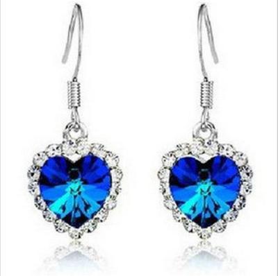 China Trendy Fashion Blue Crystal Diamond Drop Earrings Titanic Love Heart Jewelry Valentine's Day Gifts for sale