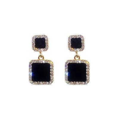 China TRENDY Statement Earrings Black Square Geometric Stud Earrings For Women Crystal Luxury Wedding Rhinestone Diamond Earrings for sale