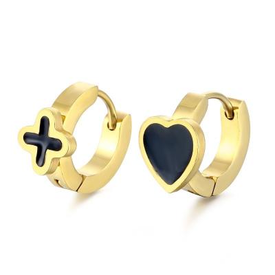 China Finetoo TRENDY New Fashion Oil Drop Ear Heart Cross Titanium Steel Stud Earrings For Men And Women Jewelry for sale