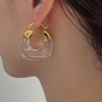 China Trendy Korean Vintage Acrylic Transparent Stitching Soft Jewelery Frosty Gold Plated Geometric Earring Shape Circle Earrings for sale