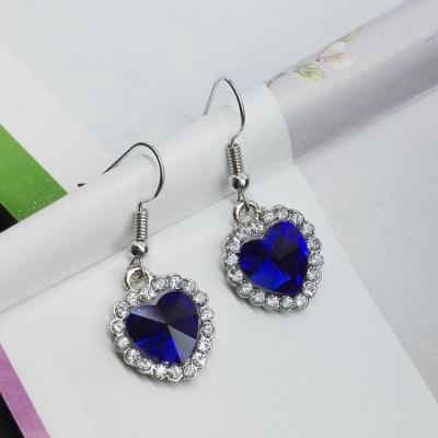 China Hot Fashion Trendy Blue Crystal Diamond Drop Earrings Titanic Love Heart Jewelry Valentine's Day Gifts for sale