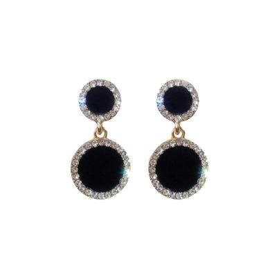 China TRENDY Statement Earrings Black Square Geometric Stud Earrings For Women Crystal Luxury Wedding Rhinestone Diamond Earrings for sale