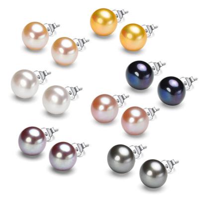 China Bowknot 925 Sterling Silver Real Pearl Ear Stud Earrings Natural White Pearl Flat Shape Button Earrings Wholesale White for sale