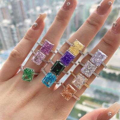 China Fashion Jewelry Fine Rectangle S925 4ct Eternity Band 5a 8a Cubic Zirconia Halo Promise Engagement Silver TRENDY Wedding Rings for sale