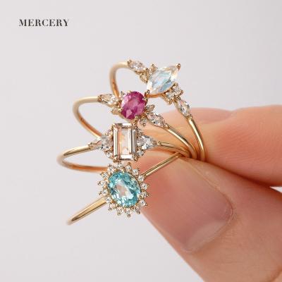 China Mercery Jewelry 2022 Fashion Trend Trendy Jewelry Beautifully Designed High Quality Solid 14K Gold Gemstone Rings For Women for sale