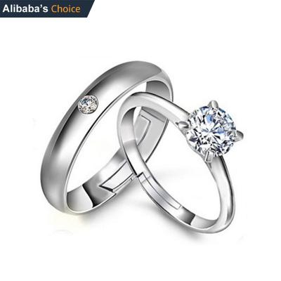 China CLASSIC Free Size Adjustable Crystal Couples Rings 925 Silver Diamond Ring Ring For Wedding Engagement Jewelry for sale