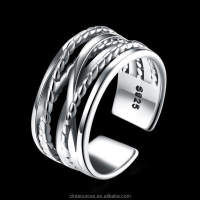 China 925 Sterling Simple Silver Rings For Men's Single Silver Cuff Ring String Shaped Rings For for sale