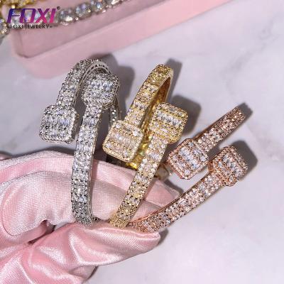 China Hiphop Drop Shipping Icy Baguette CZ Diamond Bracelet Women Shape Bracelets And Bangles Jewelry for sale