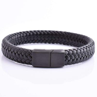 China FASHIONABLE Wholesale Luxury Men's Genuine Leather Clasp Jewelry Magnetic Bracelet Men's Bracelet for sale