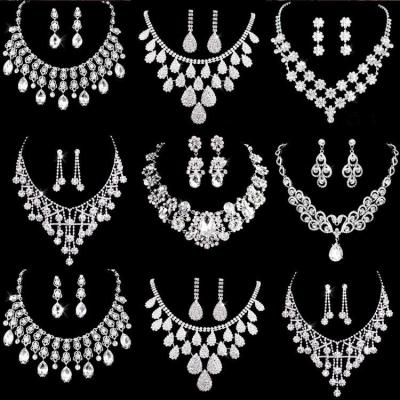 China CLASSIC women earring necklace set wedding bridal fashion party classic zircon accessories jewelry set for sale