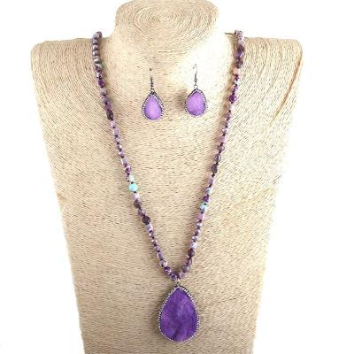 China BOHEMIA Fashion Boho Jewelry Set Natural Crystal Glass Imperial Gemstone Druzy Stone And Necklace Earring Set for sale