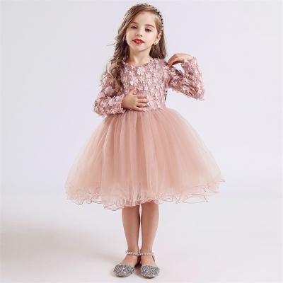 China Princess Dress For Kids Long Sleeve Flower Applique Birthday Dress Even Causal Dress Kids Fall Clothing for sale