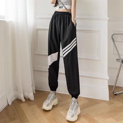 China Summer Anti-pilling Sportswear Women's Slim Striped High Waist Harem Loose Leg Pants for sale