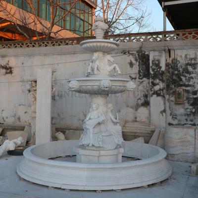 China Factory Price Water Fountain Stone Garden Traditional White Marble Water Fountain for sale