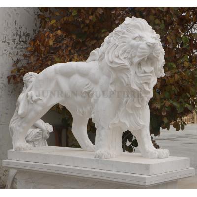 China EUROPEAN Life Size White Marble Statue Lion Statue Sculpture Roaring Stone Lion Factory Price for sale