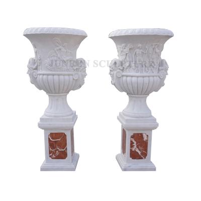 China Simple and classic high quality Europe style white marble flower pot planter in stock for garden for sale