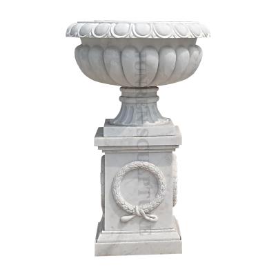 China Simple and classic high quality Europe style white marble flower pot planter in stock for garden for sale