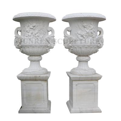 China Europe Italy style flower pot high quality white marble luxury planter in stock for garden for sale