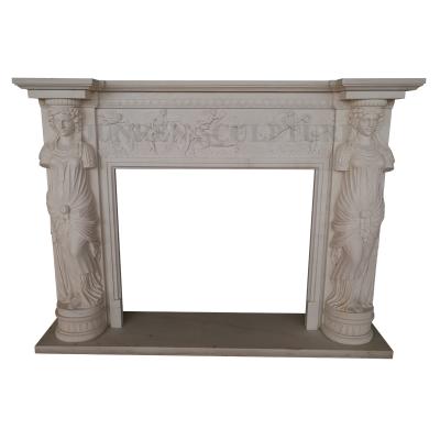 China European Factory Price Marble Stone Fireplace Mantel With Greek Statue for sale