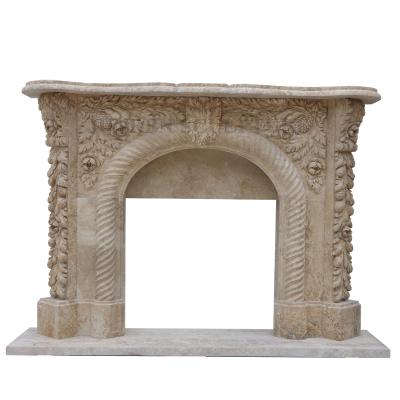 China European French Style Marble Stone Factory Price Free Standing Fireplace Mantel With Flowers For Decoration for sale