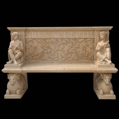 China Modern Outdoor Natural Stone Hand Carved Antique Marble Bench Bench Marble Chair Sculpture for sale