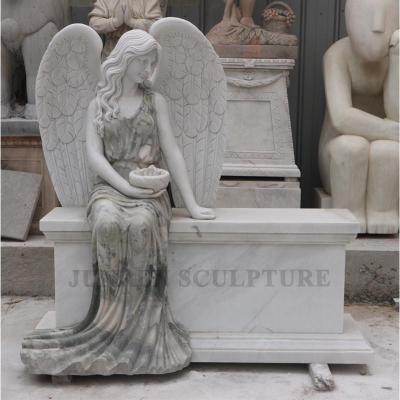 China Factory Price EUROPEAN Hand Carved Angel Statue With Flowers Memorial Headstone Marble Location Headstone for sale