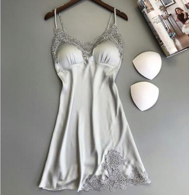 China Women's Cotton Lace Satin Silk Short Pajamas Protective Lingerie Nightgowns Underwear Babydoll Long Dress Sexy Sleepwear Dress For for sale