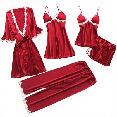 China Luxury Silk Polyester QUICK DRY Satin Sleepwear Woman Pajamas Sets Ladies Attract Girl Sexy Nightgown Women Nightgown For Honeymoon for sale