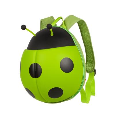 China SUPERCUTE green cute cartoon 3D EVA ladybug shape raincoat 2-8years old kids backpack for sale