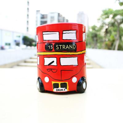 China Ceramic Sustainable Bus Red Milk Tea Cup Coffee Mug Cup Warmer for sale