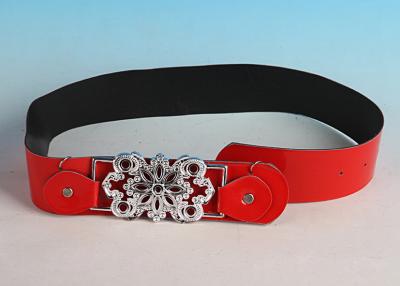 China Cheap Female Fashion Beaded buckle Red Leather Belts for sale