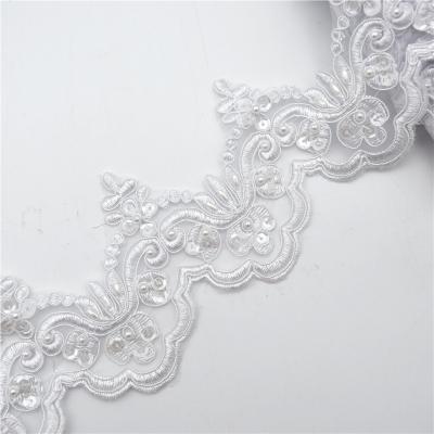 China Viable Flowers Embroidered Lace Border Floral Lace Trim For Bridal Veil Satin Lace Floral Trim For DIY Dress for sale