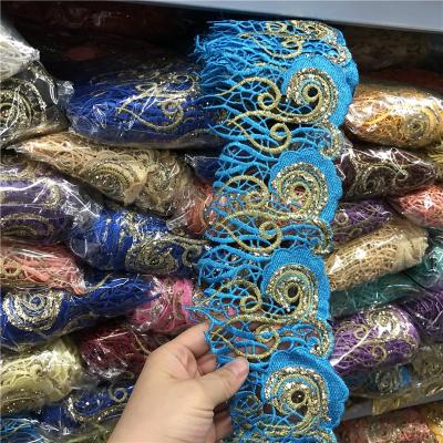 China Sustainable New Hot Selling Custom Glitter Power Embroidered French Lace Trim Fabric African Nigeria Lace Trim for sale