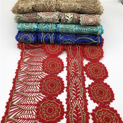 China Viable African Lace Trim Flower Border Trim Dress Trimming Polyester Satin Lace Tirm For Garment for sale