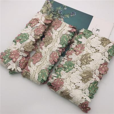 China Viable Sale For African Lace Trim Flower Border Trim Dress Trimming Polyester Satin Lace Tirm For Garment for sale