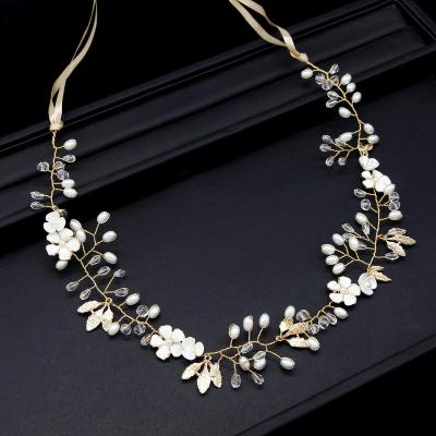 China Popular Handmade Cable Accessories Women Hair Band Wedding Hair Vine Crystal Rhinestone Pearls Flower Bridal Hair Accessories for sale