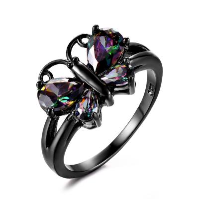 China 2021 Environmental Friendly New Design Butterfly Shaped Rings Women High Quality 5a Zircon Ring For Wedding Jewelry Black Gold Rings for sale