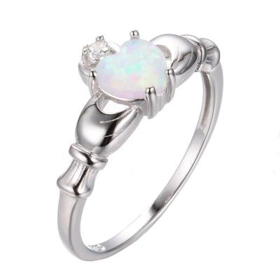 China New Style Heart Shape Environmental Friendly Opal Rings 925 Sterling Silver Opal Crown Rings for sale