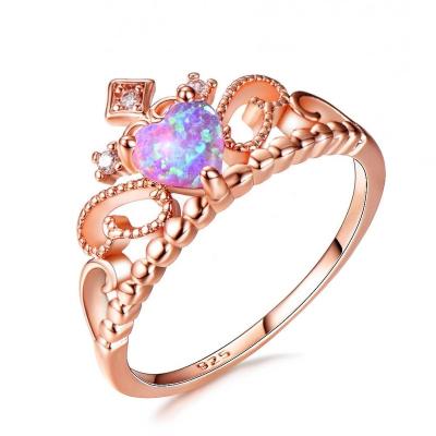 China Environmental Friendly Ring Rose Heart Shaped Heart Shaped Ring 925 Sterling Silver Opal Crown Ring European for sale