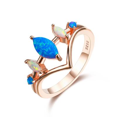 China Fashion Environmental Friendly Wholesale Opal White Gold Rings Women Crown Shaped Opal Rings Jewelry For Cute Girls for sale