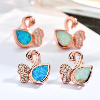 China 2020 New Trendy Opal Swan Earrings Rose Gold Stud Earrings For Women Jewelry for sale