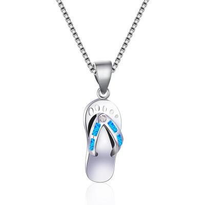 China Wholesale S925 Sterling Silver Jewelery Opal Pendant Necklace Women's Flip Shaped Opal for sale