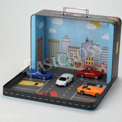 China Handmade Cars Theme Children Play Paper Suitcase Kids Packing Box Suitcase Shape Paper Box for sale